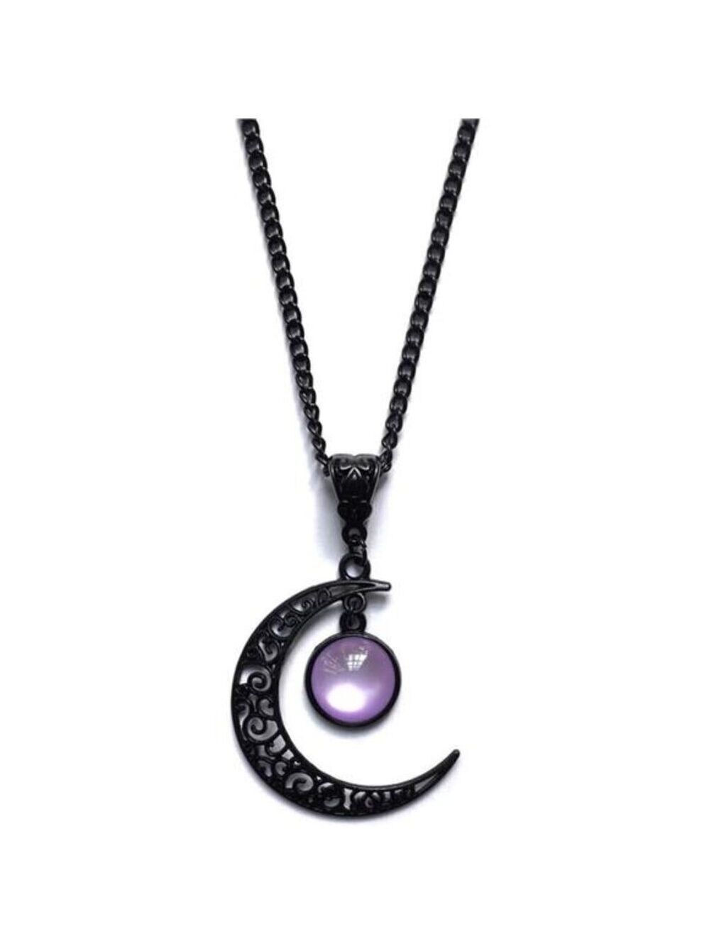 Gothic Moon Necklace Women Crystal Pendant Black Crescent Dark Punk Jewelry Gift